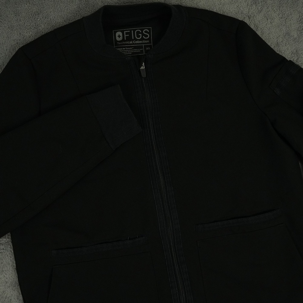 FIGS Bellery Scrub Jacket Womens XS Black Full Zip Nursing Medical Top